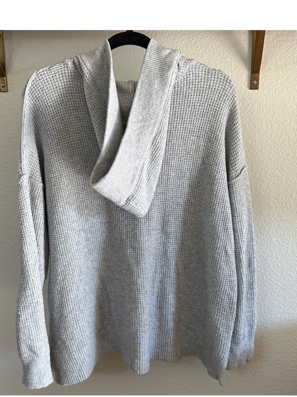 Aerie CozyUp Grey Medium waffle-knit Hooded V-neck sweater - Picture 4 of 10